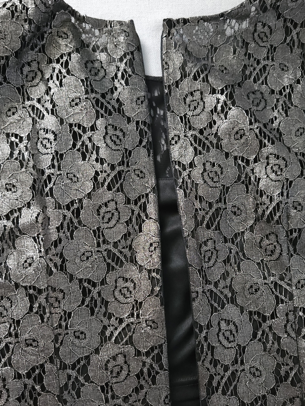 WHBM Pewter Metallic Lace Sheath Dress 10 Cocktail Wedding Guest Old Money New - Picture 8 of 11